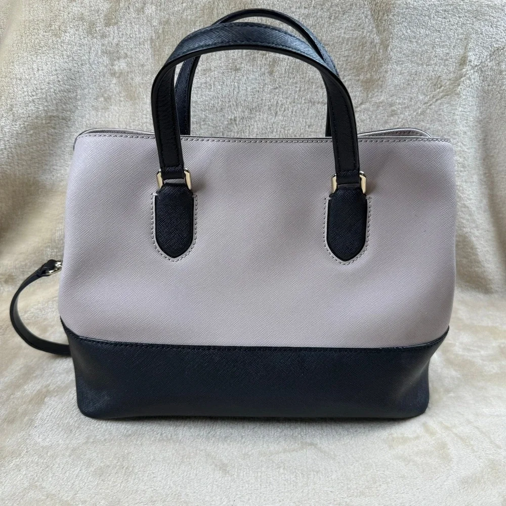 Kate Spade New York Laurel Way Evangelie Satchel Bag Taupe Black Leather